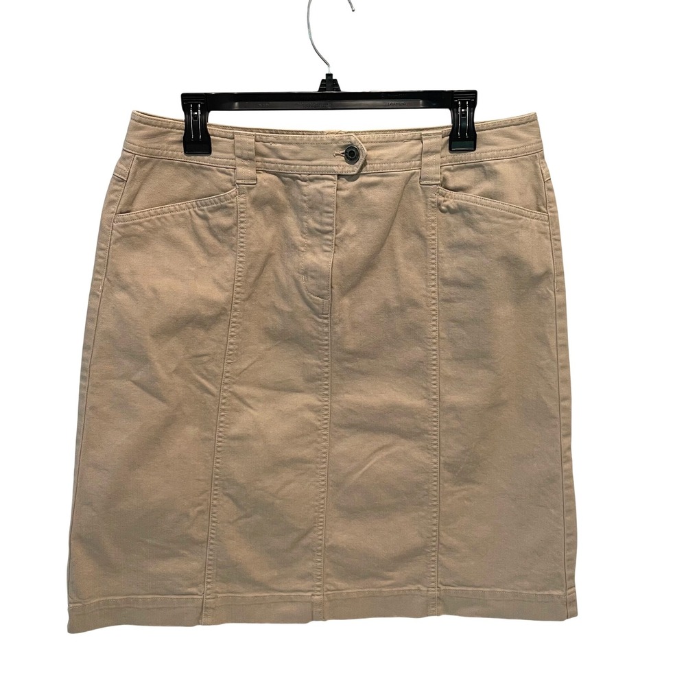 Talbots Khaki Pencil Skirt Wmn 12 Tan Academia Preppy Stretch Cotton Knee Length
